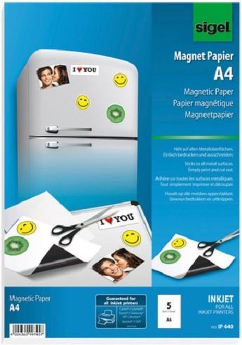 Sigel magnetisk papir - a4 - hvid - 5 ark - inkjet - si-ip440