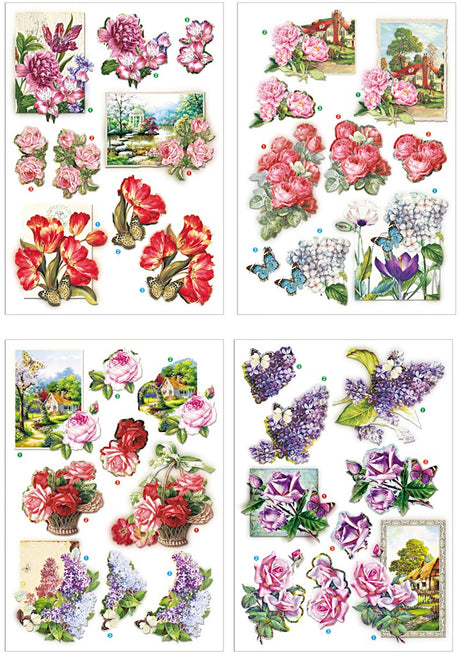 Creativ company 3D ark, blomster og sommerfugle, ark 21x30 cm, 4 ark 1 æske