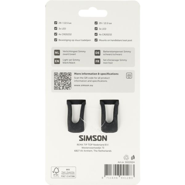 Simson lyssæt simmy batteri - sort