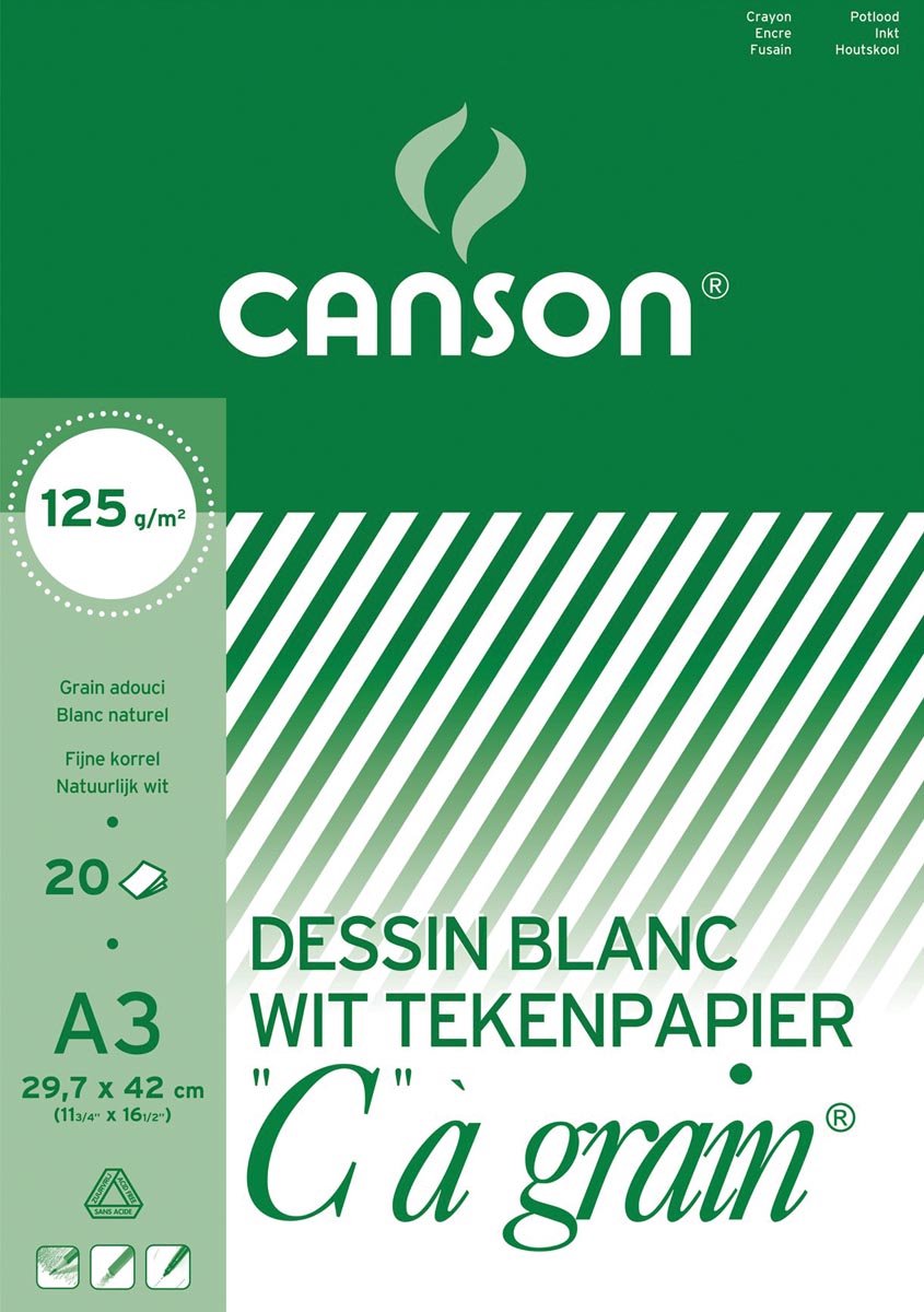 Canson - hvidt tegnepapir a3 - 'c 'à korn 125 g m² - 20 ark - 1 stk.