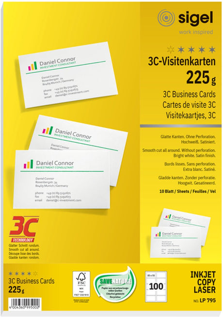 Visitkort sigel lp795 a4 225 g m² mat hvid 10 ark