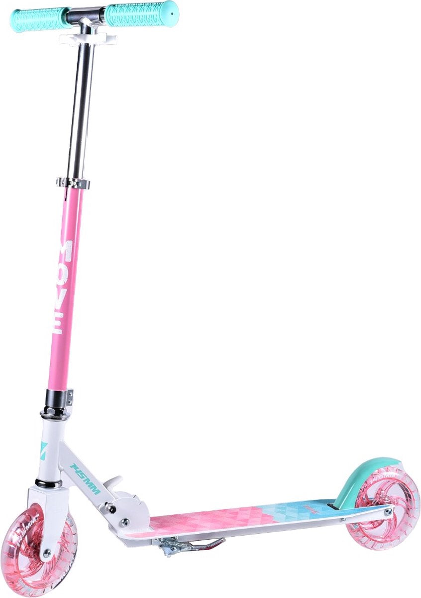 Move scooter - scooter 145 LED pastel himmel - pink hvid - lysende hjul - foldbar - højdejusterbar - fra 3 år