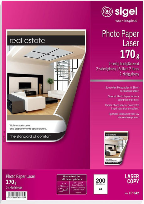 Sigel fotopapir a4 høj hvidglans 170 gram 200 ark laserprinter