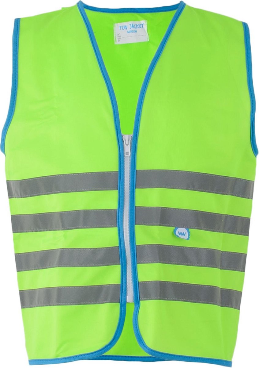 Wowow børnesikkerhedsvest med lynlås og 1150 - sjov cykeljakke - str. s - unisex - grøn blå sølv