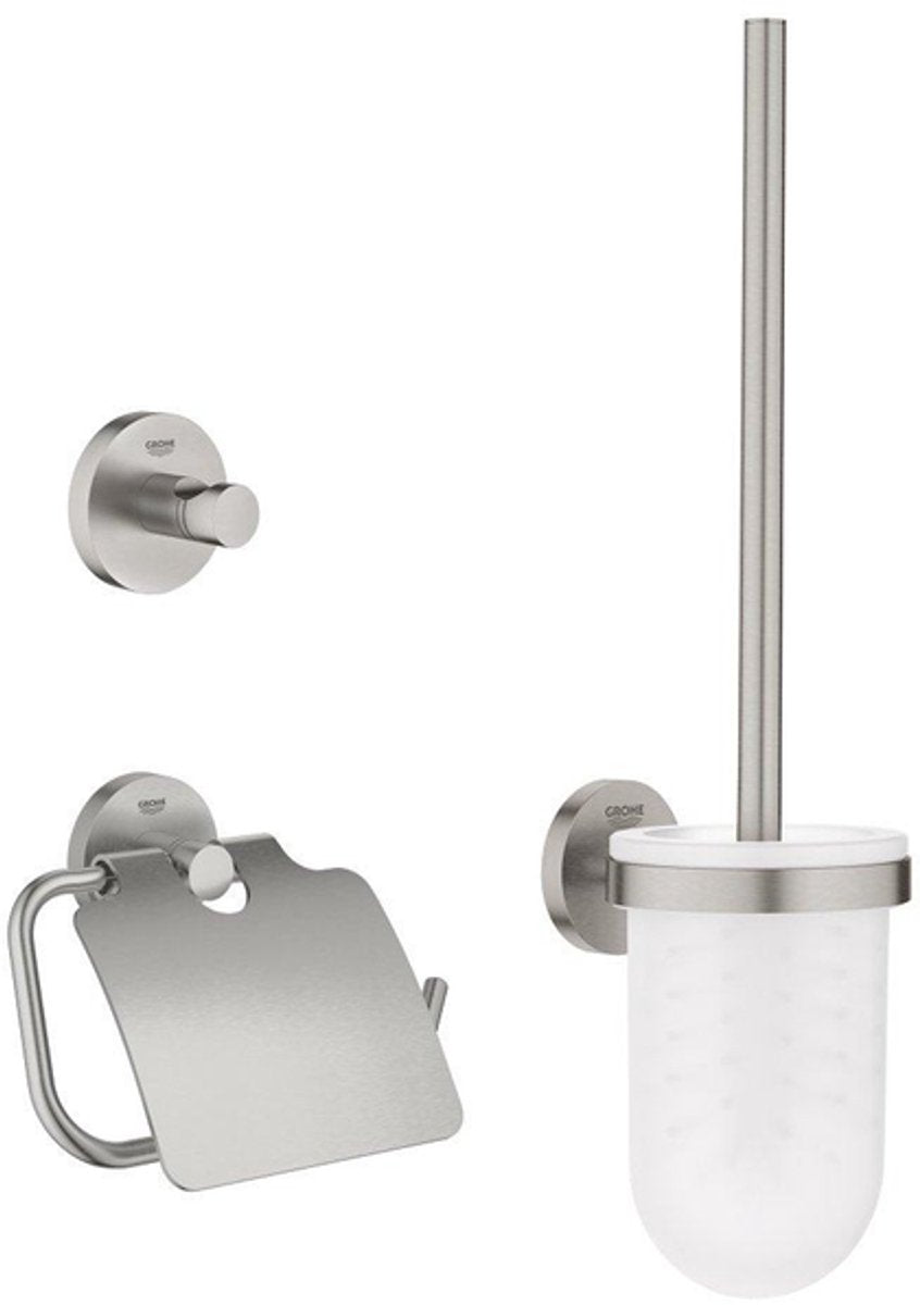 Grohe essentials tilbehørssæt - toiletrulleholder - toiletbørstesæt - krog - superstål (rustfrit stål)