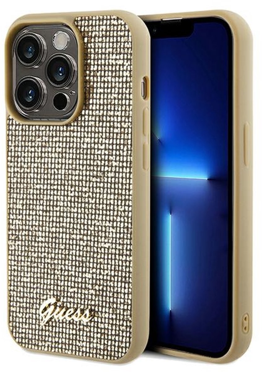 Guess disco metal script - hårdt etui - iPhone 14 pro max - guld etui