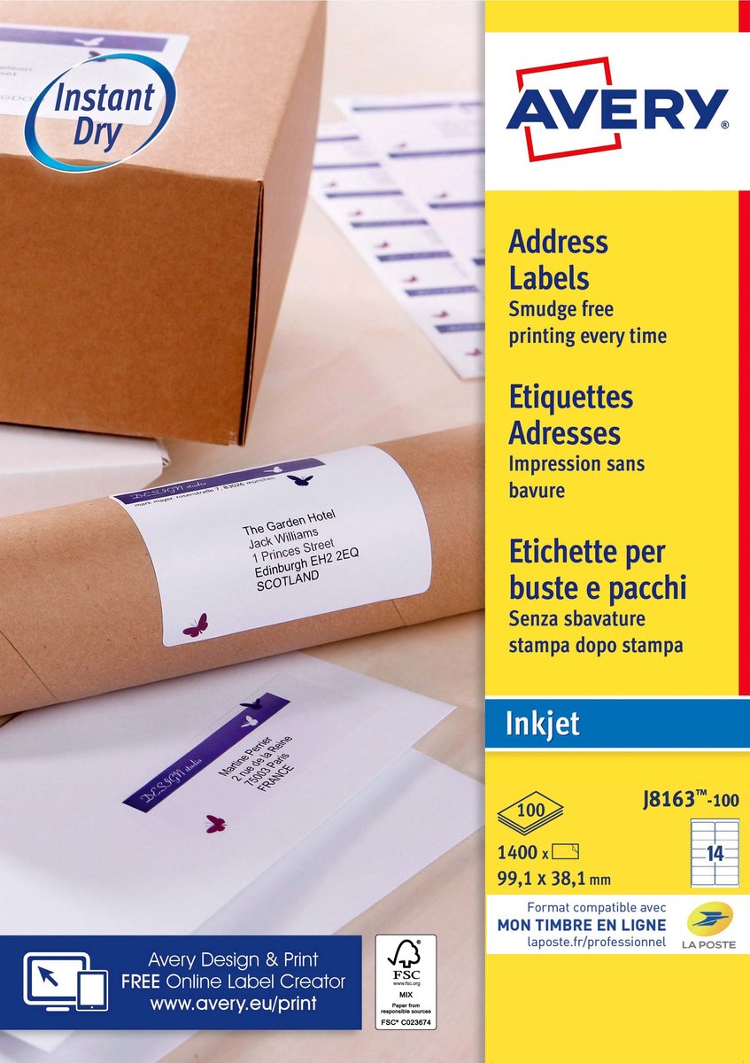 Avery hvid adresselabel - inkjet - j8163