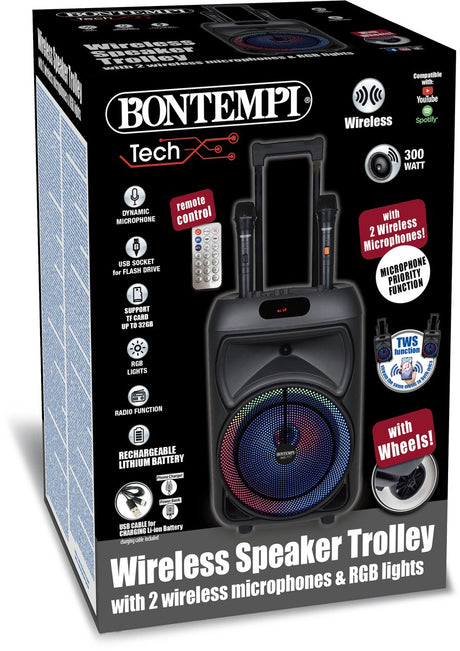 Bontempi spa bontempi - draadloze trolley speaker - met 2 draadloze microfoons - lichteffecten
