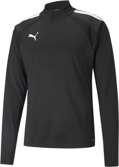 Puma teamliga 1 4 zip top jr unisex sportstrøje - sort-hvid
