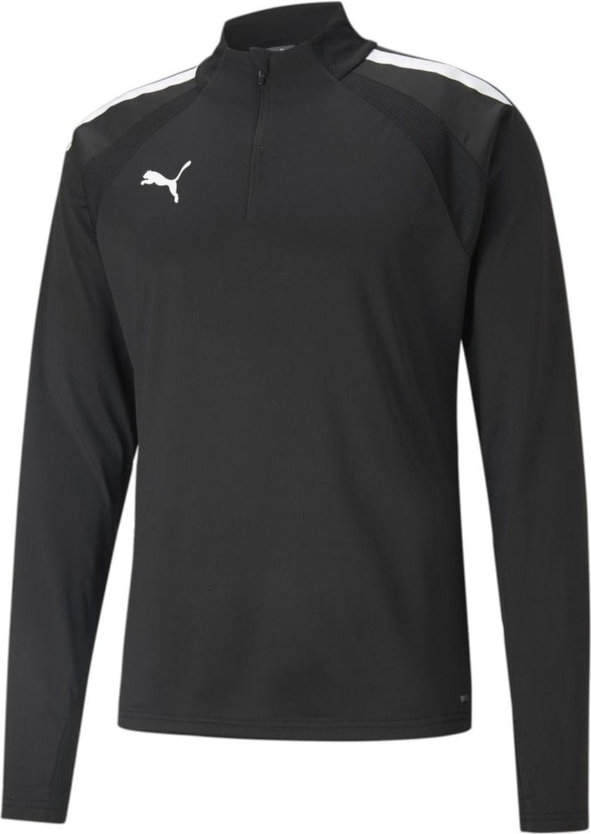 Puma teamliga 1 4 zip top jr unisex sportstrøje - sort-hvid
