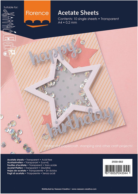 Vaessen creative florence acetaatvellen - transparant - a4 - 0,2 mm - 12 plastic vellen