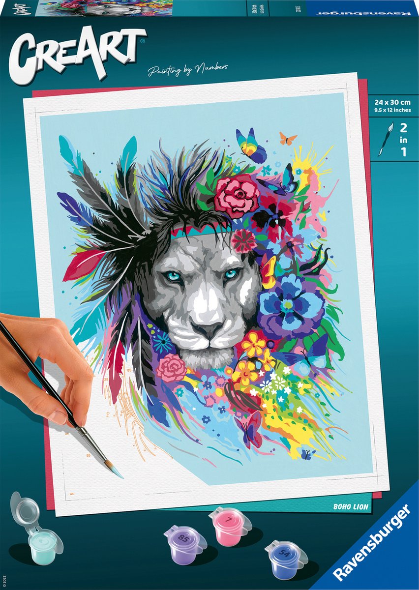 Ravensburger maleri efter tal ravensburger creart boho løve - maleri efter tal for voksne - hobbypakke