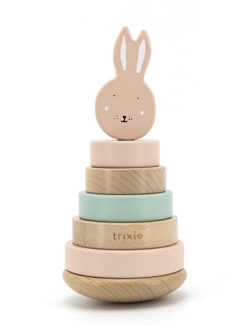 Trixie stabletårn i træ - mrs. kanin - træstablelegetøj - pædagogisk legetøj - til drenge piger - pink