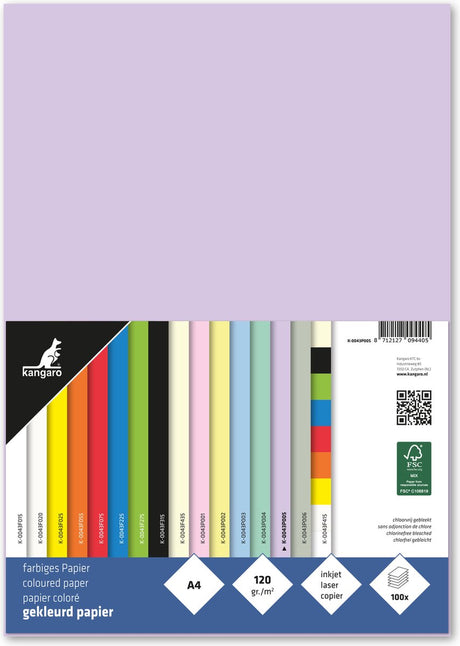 Kangaro papir - a4 - 120 gram fsc - pakke 100 ark - pastel lilla