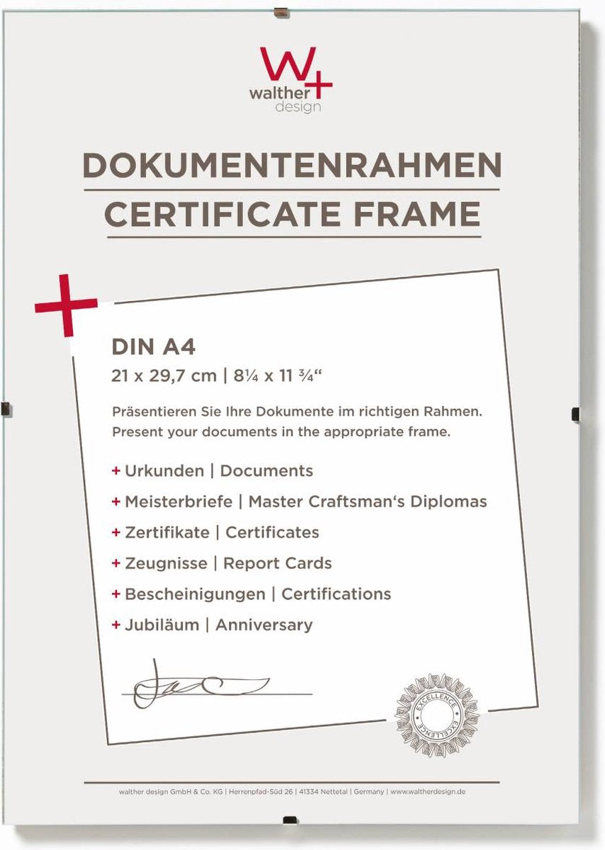 Walther fotorammeløse maleriholdere (clipsramme) - rammestørrelse 21x29,7 cm (din A4) - anti-reflekterende glas