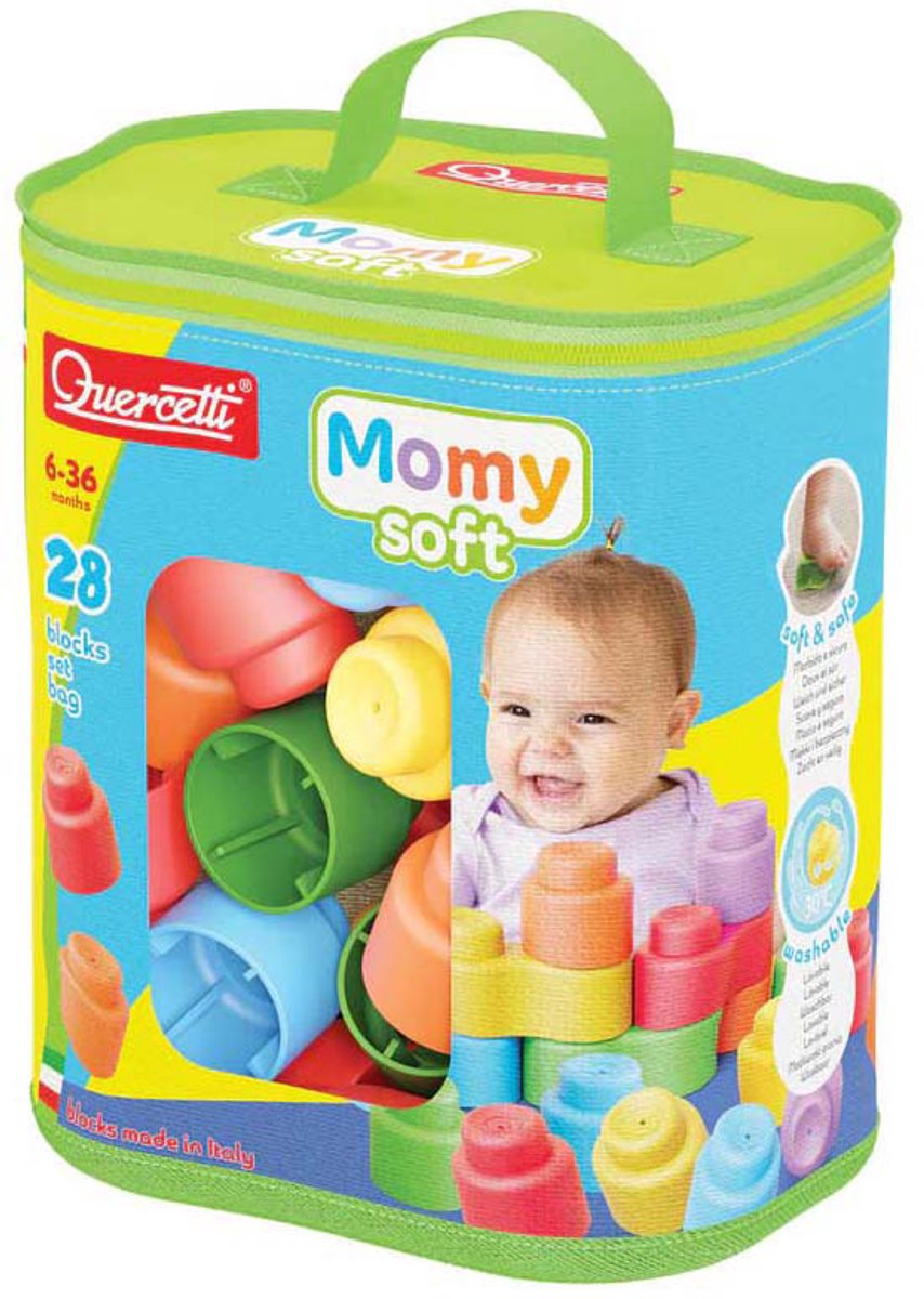 Quercetti byggeklodser momy soft - 28 dele - farverigt babylegetøj.