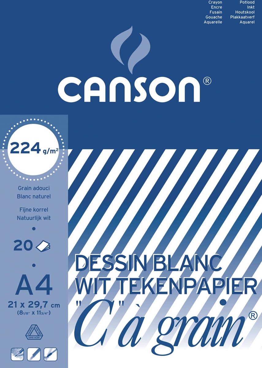 Canson tegneblok c à korn 224 g m² format 21 x 297 cm (a4)