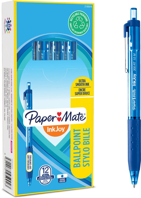 Paper mate inkjoy 300rt kuglepenne med trykknap | mellempunkt (1,0 mm) | blå | 12 stk