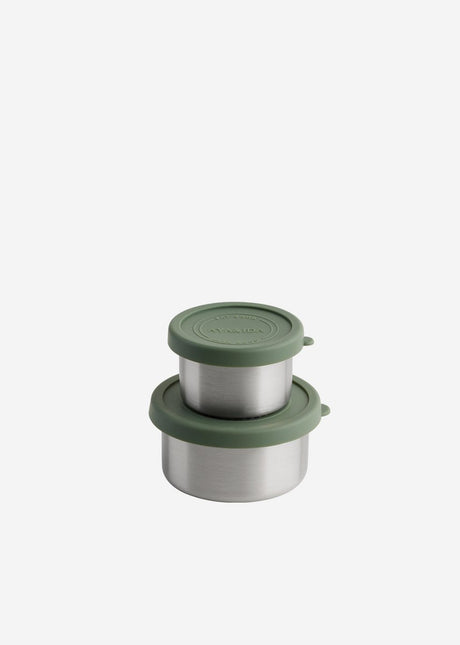 Aya ida aya ida - sæt snackbeholdere - madpakke - pilleæske - madbeholdersæt - granolabeholder - 100ml + 200ml - tropisk grøn