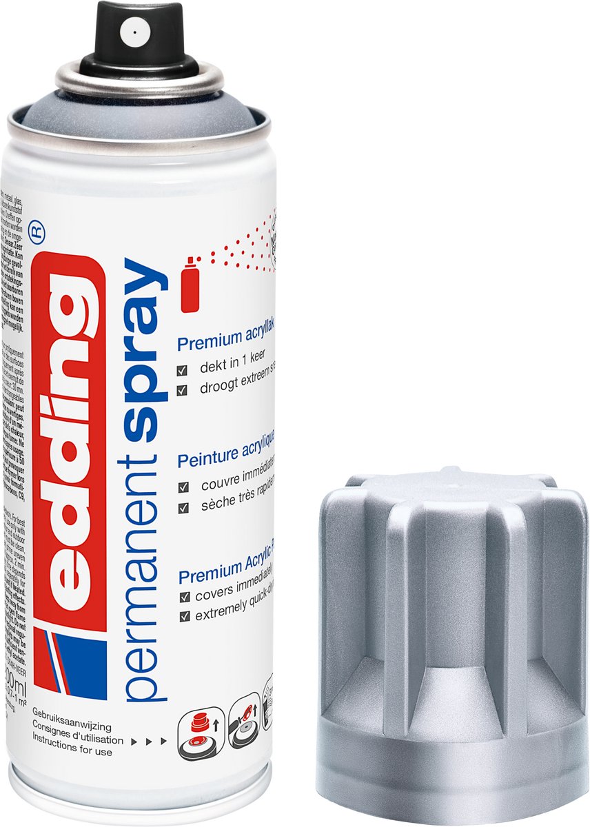 Edding 5200 spraymaling i spraydåse - sølv mat - 1 stk - 200 ml maling - øjeblikkeligt uigennemsigtig - 0,7-1 m2 overflade - akrylmaling til maling og dekoration af glas, metal, træ, keramik, plastik, lærred - permanent spray, malingsspray