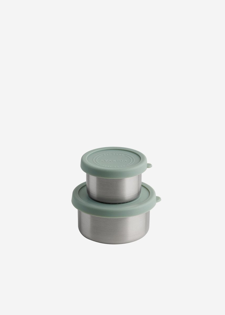 Aya ida aya ida - sæt snackbeholdere - madpakke - pilleæske - madbeholdersæt - granolabeholder - 100ml + 200ml - mintgrøn