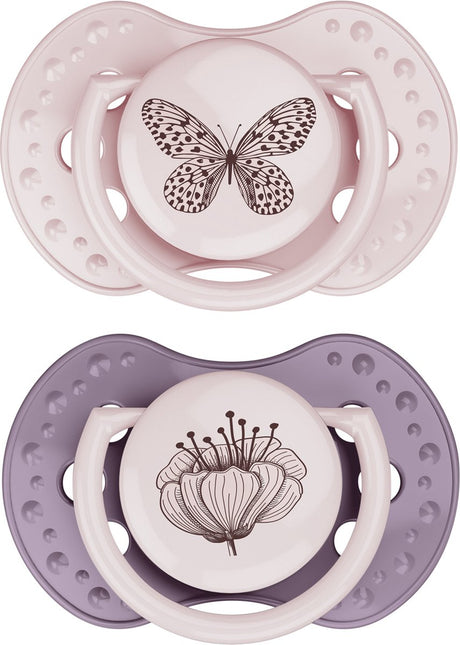 Difrax lovi fopspeen dynamisch - classy - 6 tot 18 maanden - roze paars - 2 stuks