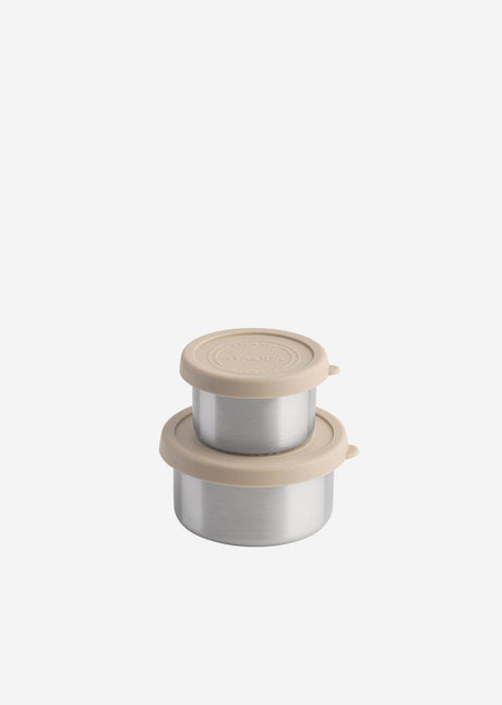 Aya ida aya ida - sæt snackbeholdere - madpakke - pilleæske - madbeholdersæt - granolabeholder - 100ml + 200ml - cremebeige