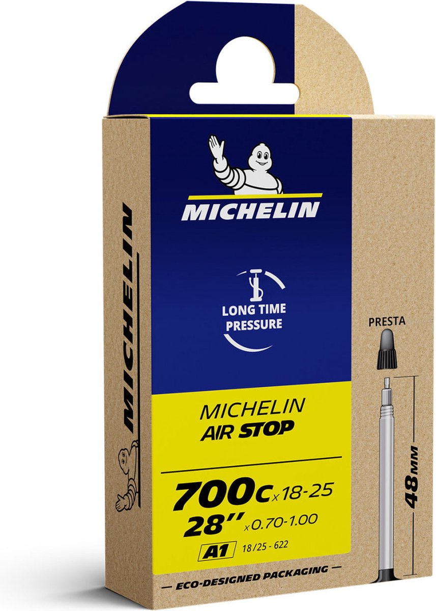 Michelin inderrør 28” – airstop a1 – fransk (presta) ventil – ventillængde: 48mm – etrto størrelse: 18 25-622