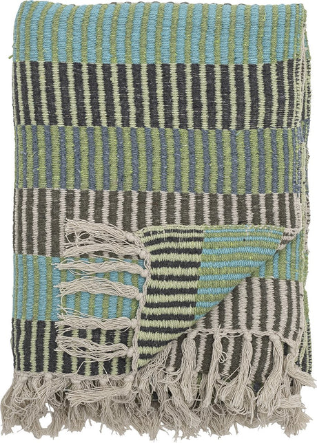 Bloomingville creative collection - isnel plaid - gerecycled katoen - 130x160 cm - blauw