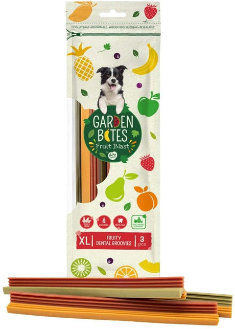 Havebid duvoplus - frugtagtige dental groovies hundesnacks - hundegodbidder - vegetarisk glutenfri - ekstra store 3 stk.
