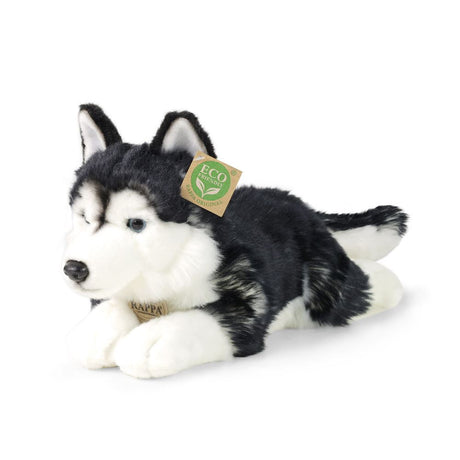 Rappa øko kæletøj husky 36 cm - realistisk kæletøj lavet af genbrugte PET-flasker - sort, hvid