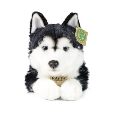 Rappa øko kæletøj husky 36 cm - realistisk kæletøj lavet af genbrugte PET-flasker - sort, hvid