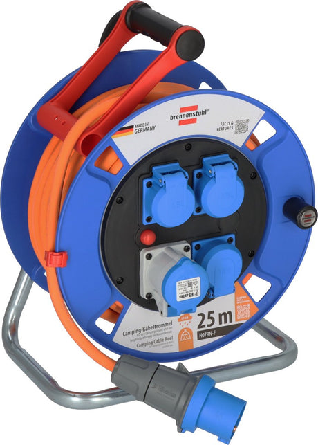 Brennerstuhl camping kabelrulle 25m garanti cee ip44 (cee rulle med h07rn-f 3g2.5 kabel i orange, kabelrulle til permanent udendørs brug ip44, fremstillet i tyskland)