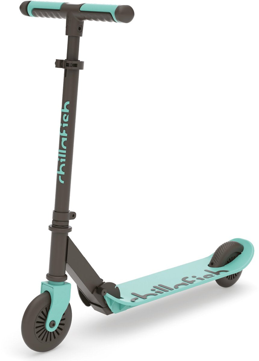 Chillafish børnescooter dreng og pige fra 5 år med fodbremse - blågrøn - løbehjul med justerbart styr - foldbar og let med abec-5 hjul - model flexxi