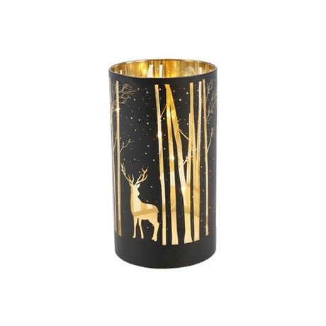 Hbx naturlig levende cylinder lanterne magisk skov led 3xaa ã˜9xh12cm sort guld