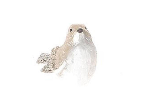Hbx natural living deco bird sele 10,5x5,5xh6,5cm keramisk hvid champagne med glitter