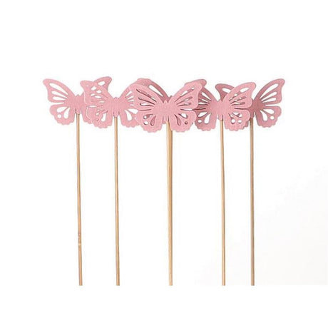 Hbx naturlig levende plug sommerfugl papilio på pind 6 stk 50cm pink