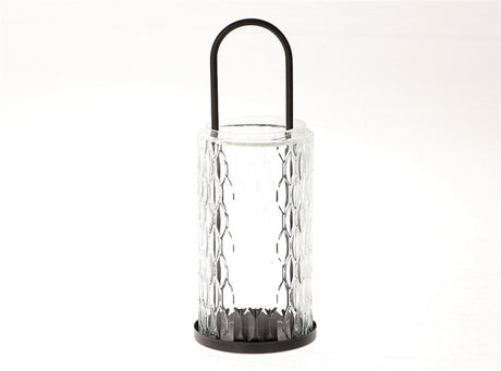 Hbx naturlig levende lanterne glas sort metal dia10x27,5cm
