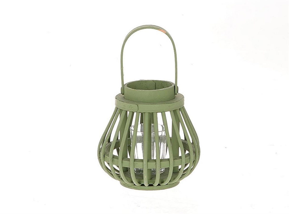Hbx natural living hbx living lanterne med træglas dia15,5x15cm grøn