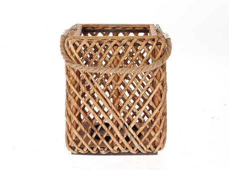 Hbx naturlig levende lanterne med glas 20x20x25cm brun