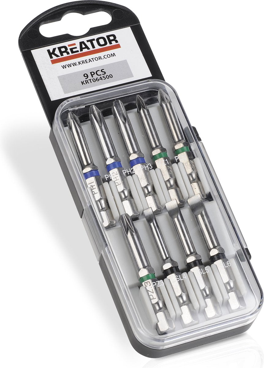 Kreator - tilbehør - krt064500 - cr-v bit sæt - pz ph sl - 9 stk.