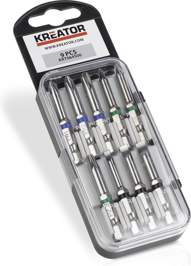 Kreator - tilbehør - krt064500 - cr-v bit sæt - pz ph sl - 9 stk.