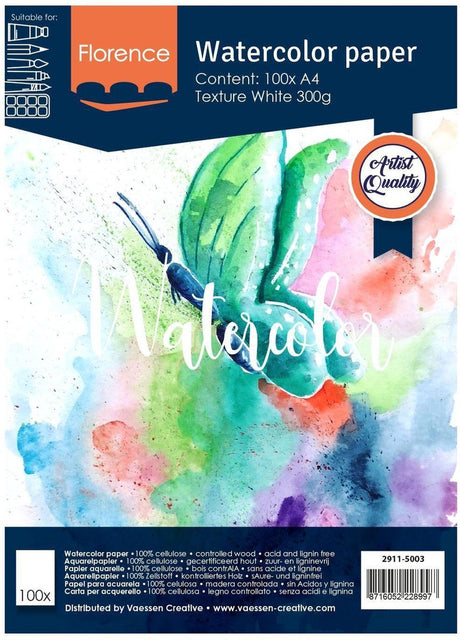 Florence vaessen florence aquarelpapier - a4 - 300g - 100 vellen