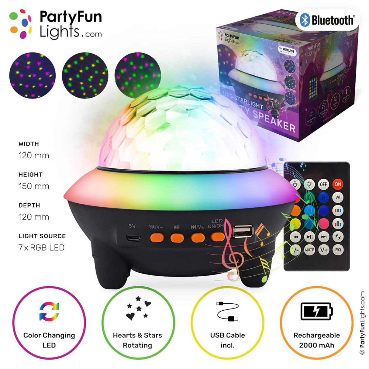 Partyfun lights bluetooth højttaler ufo disco