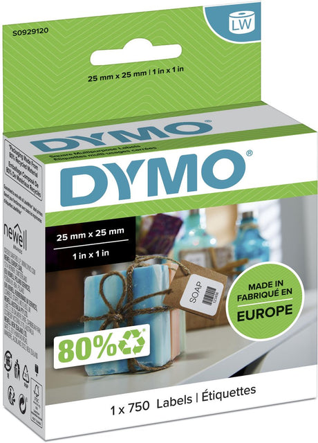 Dymo etikettape s0929120 hvid 750 stk 25x25mm