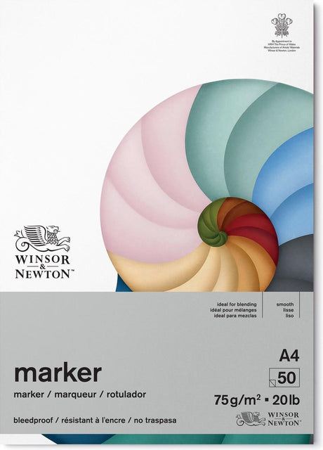 Winsor newton bleedproof markeringspude – 75g m², a4, 50 ark, markørpapir til tegning, illustrationsskitsering - markørblok a4
