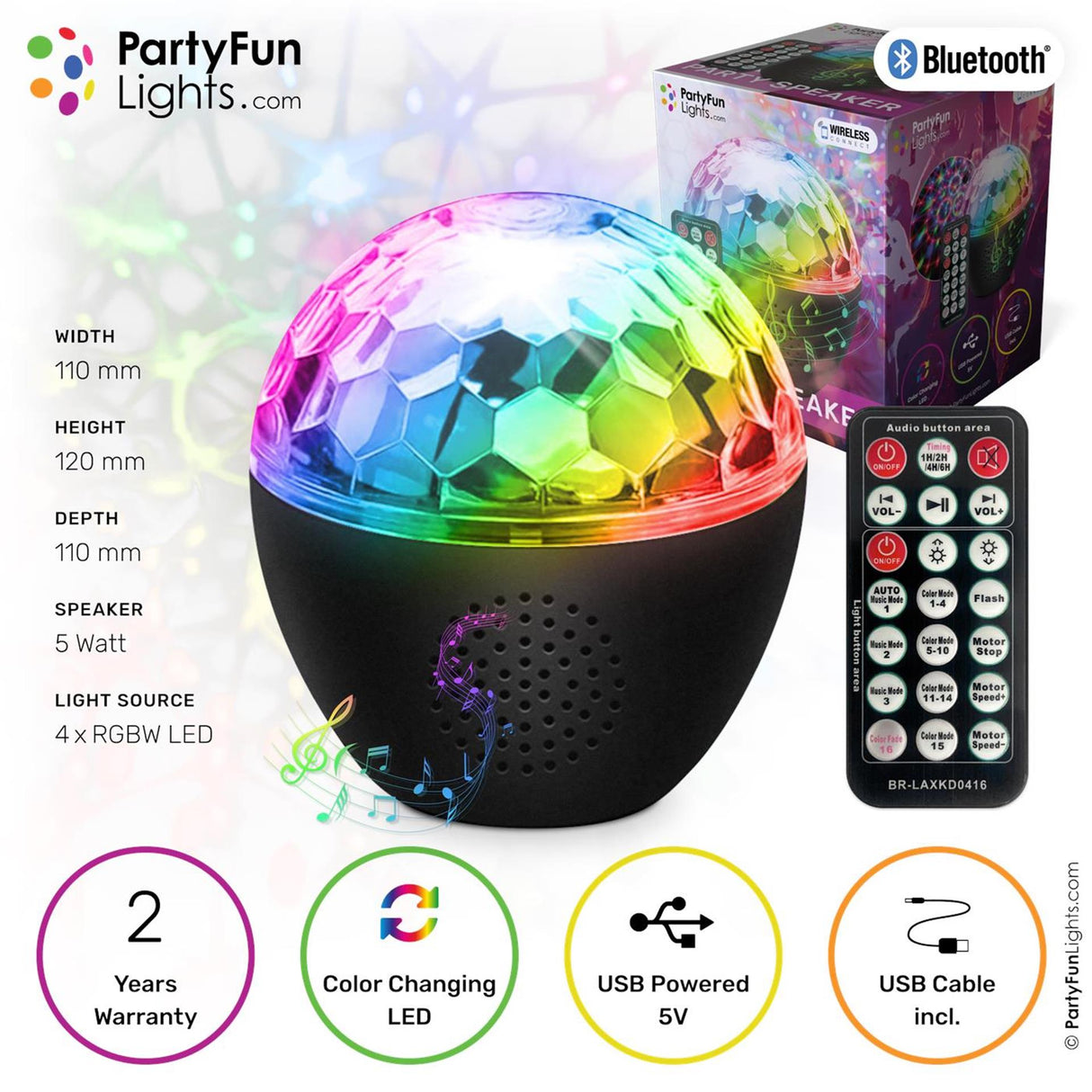 Partyfun lights partyfunlights - bluetooth festhøjttaler starlight projektor - 16 lyseffekter - fjernbetjening - projektor lampe