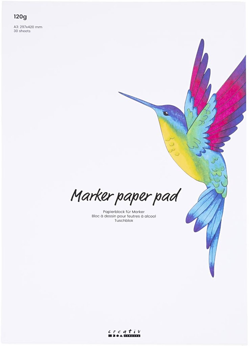 Creativ firma papirblok til tuscher, A3, ark 297x420 mm, 120 gr, hvid, 30 ark 1 æske