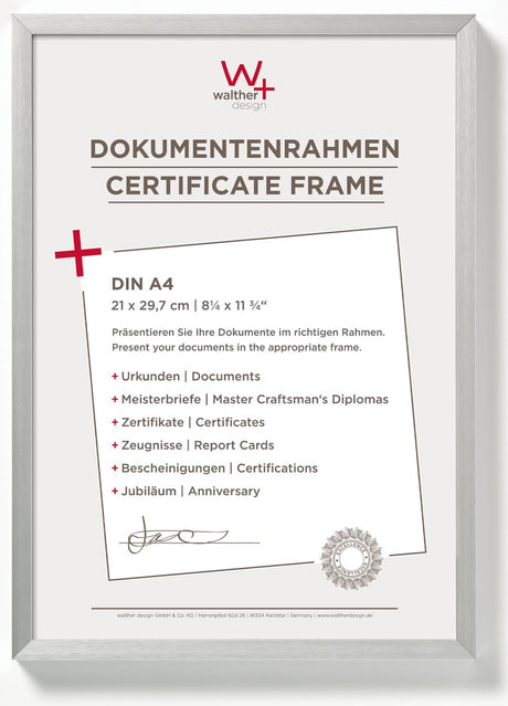 Walther stol - fotoramme i aluminium - fotostørrelse 21x29,7 cm (a4) - sølv