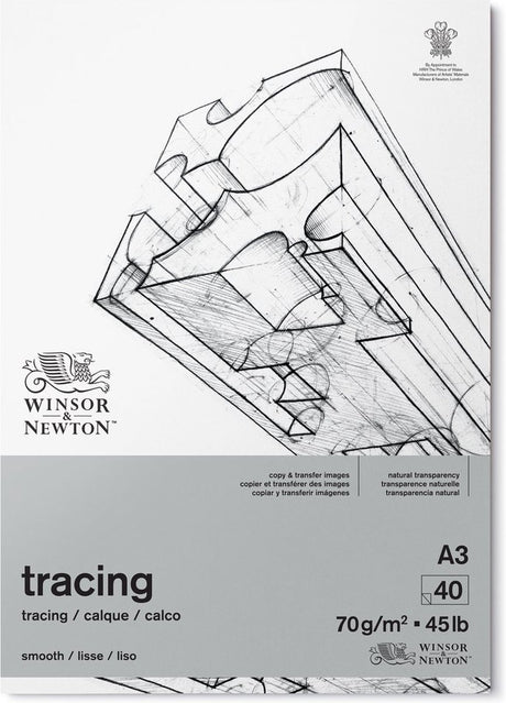 Winsor Newton 6674002 Tracing Paper Pad A3 – 70g m², 40 ark, gennemsigtigt papir til tegning, skitsering af overlejringer